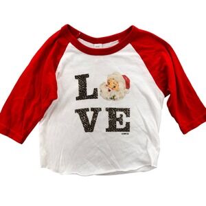 Baby Girl Red White Santa LOVE Raglan Baseball T Shirt 12-18M‎ Christmas
